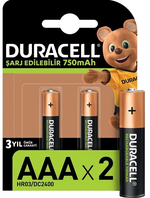 Duracell Şarjlı Pil 2 Lİ AAA İnce Kalem 750Mah
