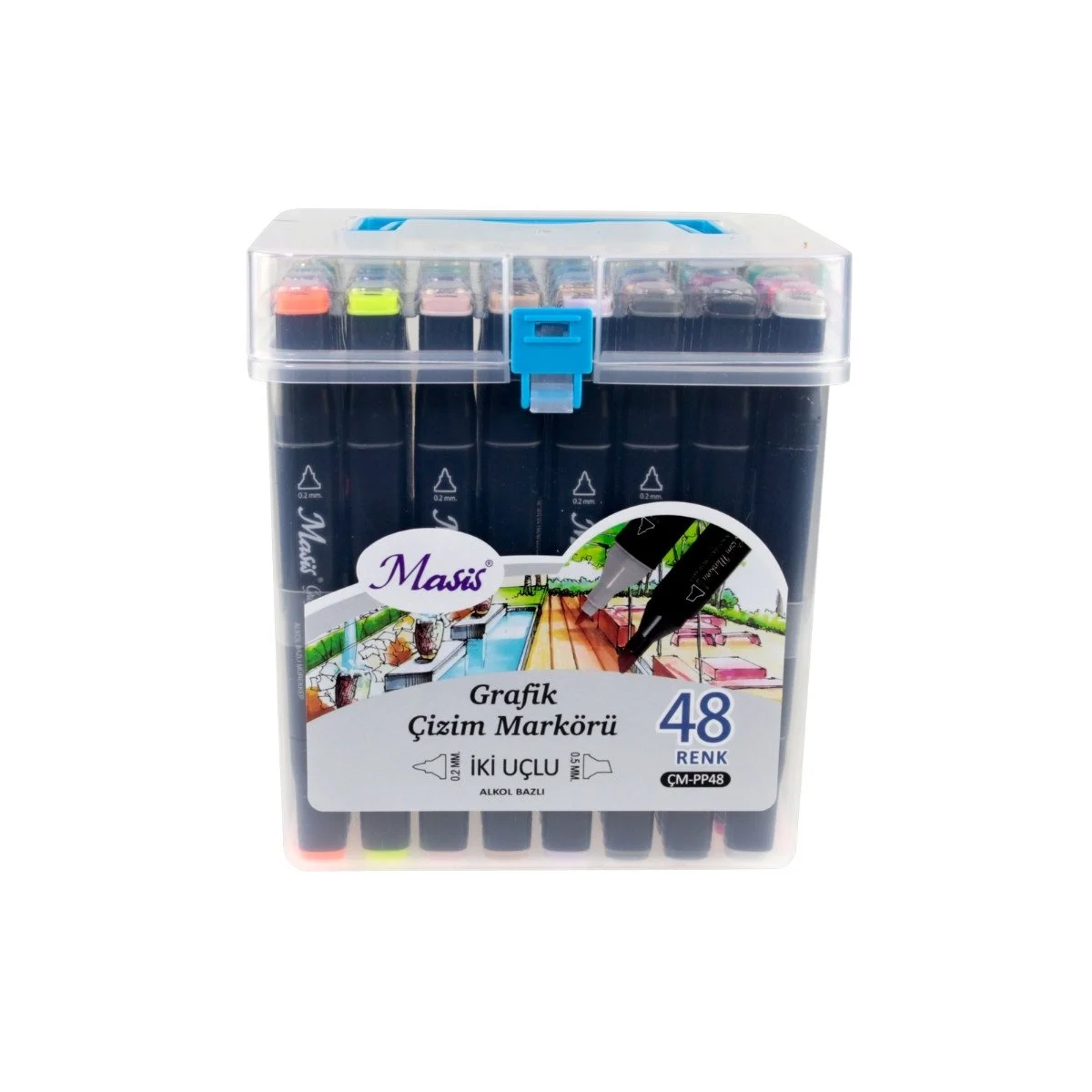 Masis Grafik Çizim Markörü Çift Uçlu 48 Renk ÇM-PP48
