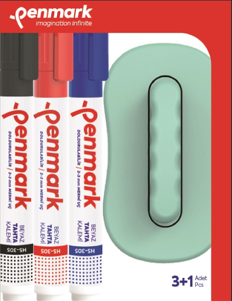 Penmark Beyaz Tahta Kalemi 3lü Set 3 Kalem+ 1 Silgi