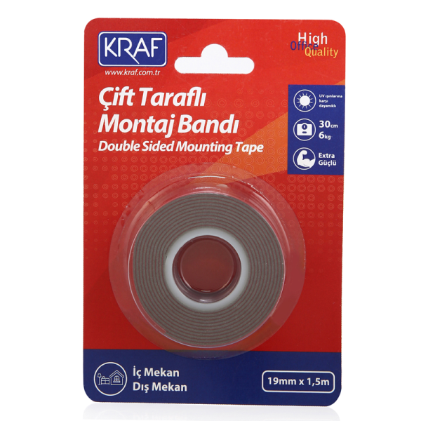 Kraf Çift Taraflı Montaj Bandı Extra Güçlü Dış Mekan 19mmx1,5m 2520G