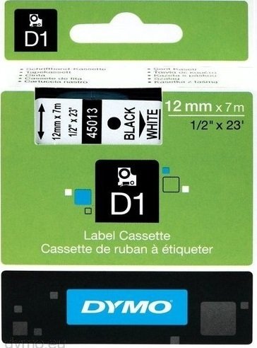 Dymo Şerit D1 12mmx7mt Beyaz/Siyah 720530 45013