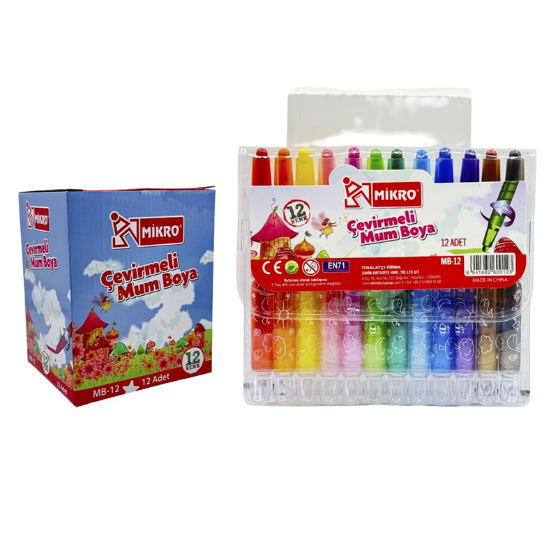 Mikro Mum Boya Çevirmeli 12 li Kısa MB-12