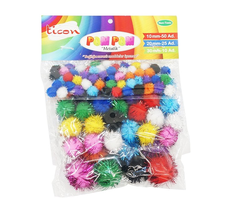Ticon Pompom (10-20-30Mm) Karışık Paket Metalik Renkler