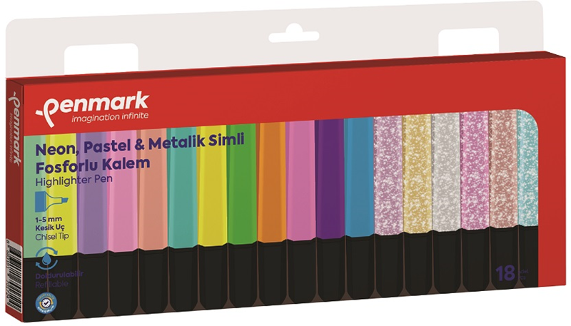 Penmark Fosforlu Kalem Set 6 M.Simli+6 Pastel+6 Neon 18 li HS 505 18NPS