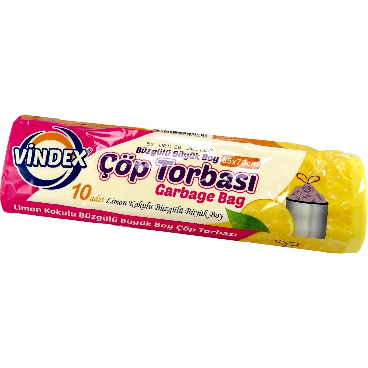 Vindex Çöp Torbası Büzgülü Büyük Boy 65x7 Limon 10lu