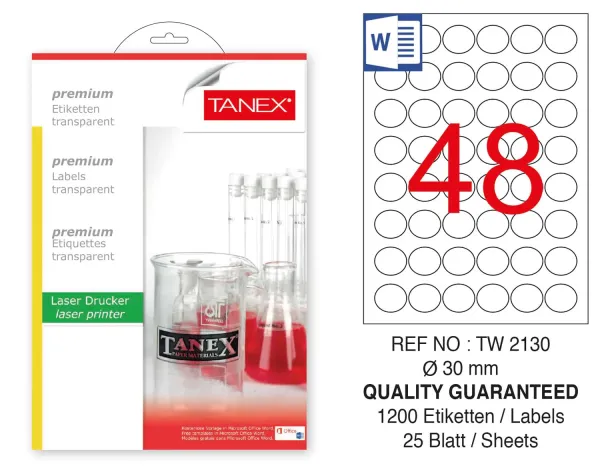 Tanex Lazer Etiket Şeffaf Tw-2130 30Mm