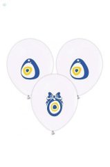 Nazar Boncuklu Balon Beyaz 100 Adetli