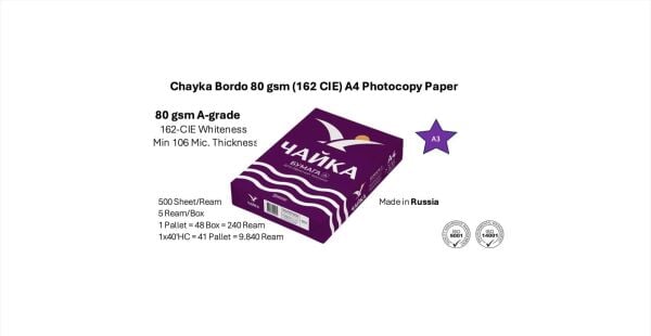 Chayka A4 Bordo Fotokopi Kağıdı 5 Paket 1 Koli 2500 Adet