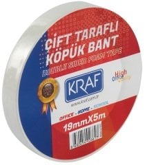 Kraf Çift Taraflı Köpük Bant 19mmX5m 5019G
