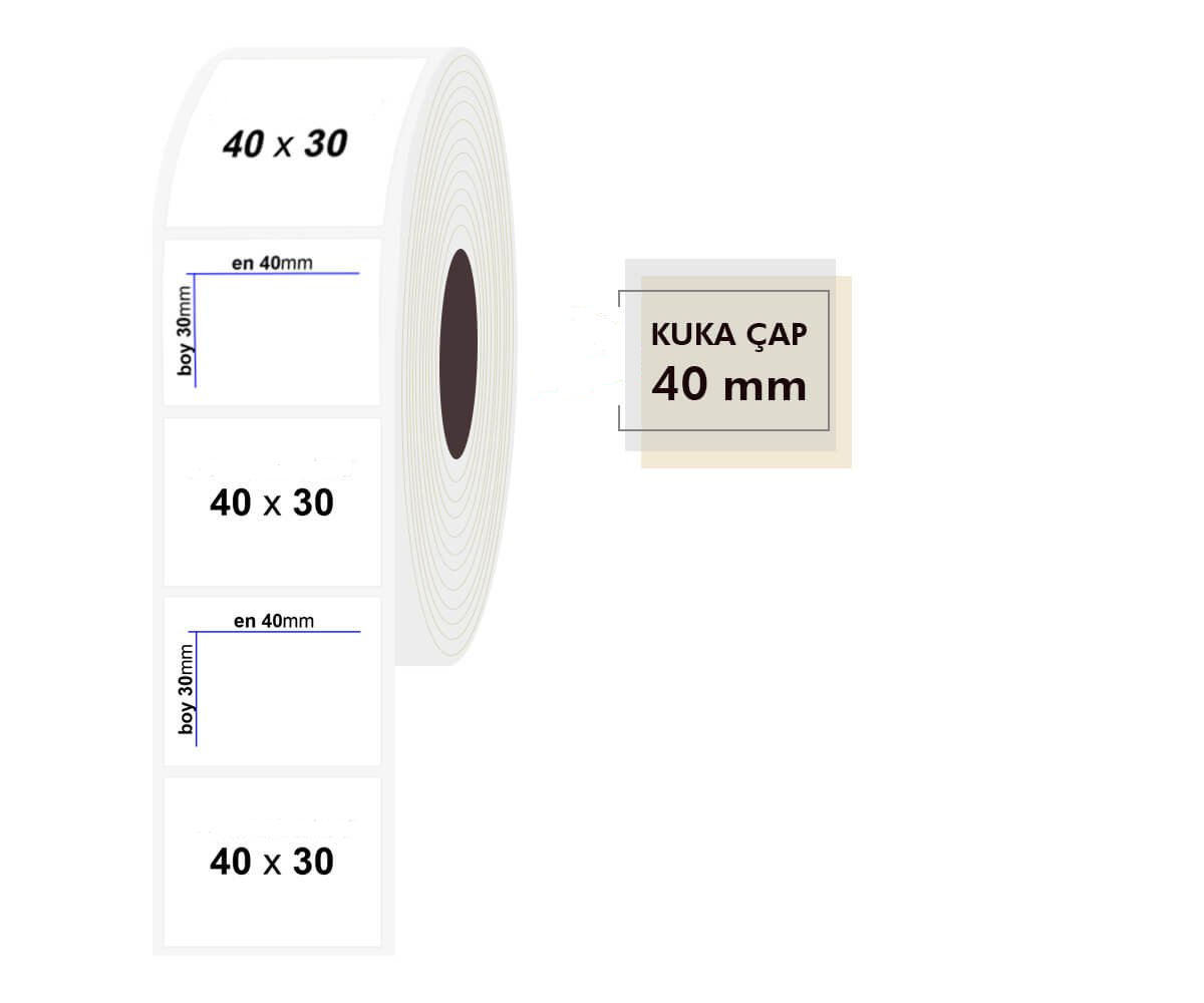 Tanex 30x40mm PP Şeffaf Etiket 1li 40mm Kuka 1000li Sarım
