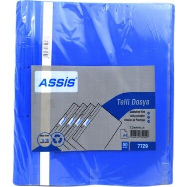 Assis 7729 Plastik Telli Dosya Mavi 50li Paket