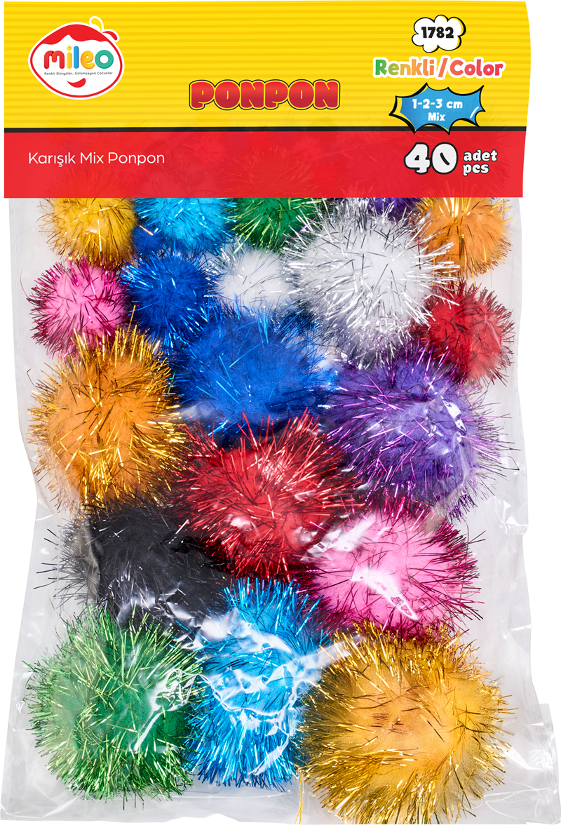 Mileo Ponpon Simli Renkler 1-2-3 cm Mix 1782