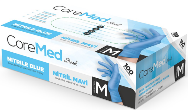 Coremed Muayene Eldiveni Nitril Mavi (M) 100 Adet