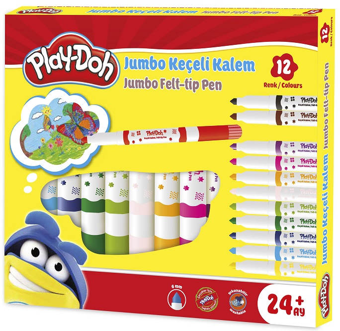 Play-Doh Jumbo Keçeli Kalem 6 mm 12 Renk PLAY-KE020