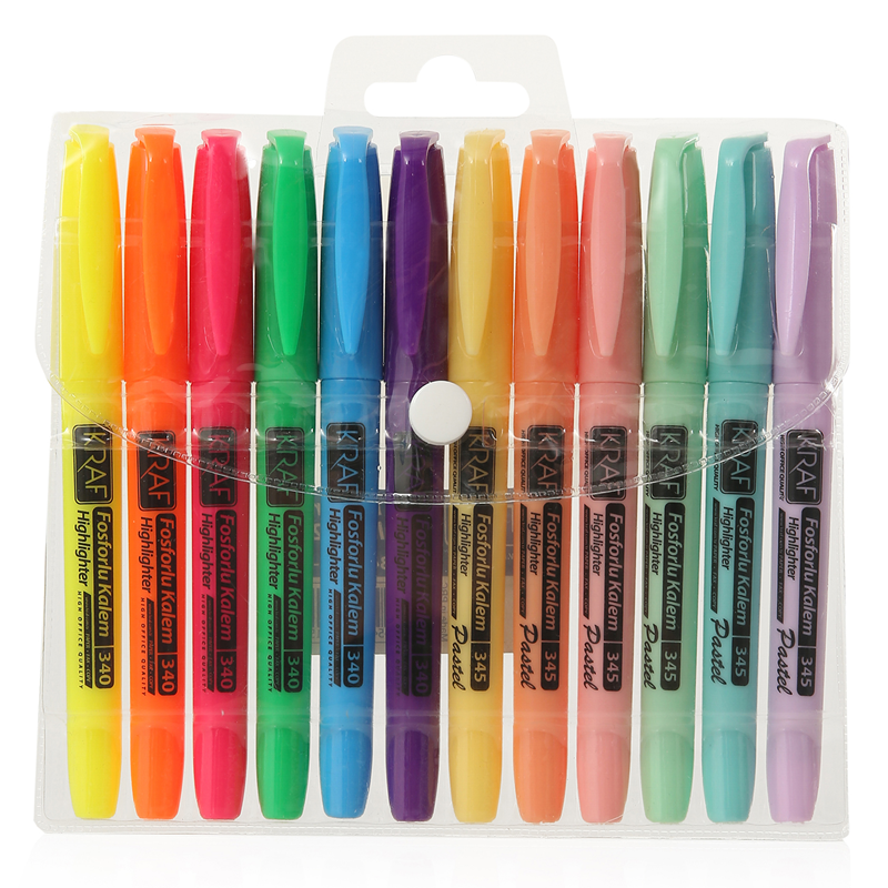 Kraf Fosforlu Kalem Tipi 12 li (6 Pastel+6 Parlak Renk) 340/345-12
