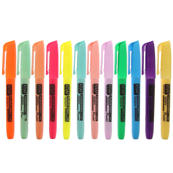 Kraf Fosforlu Kalem Tipi 12 li (6 Pastel+6 Parlak Renk) 340/345-12