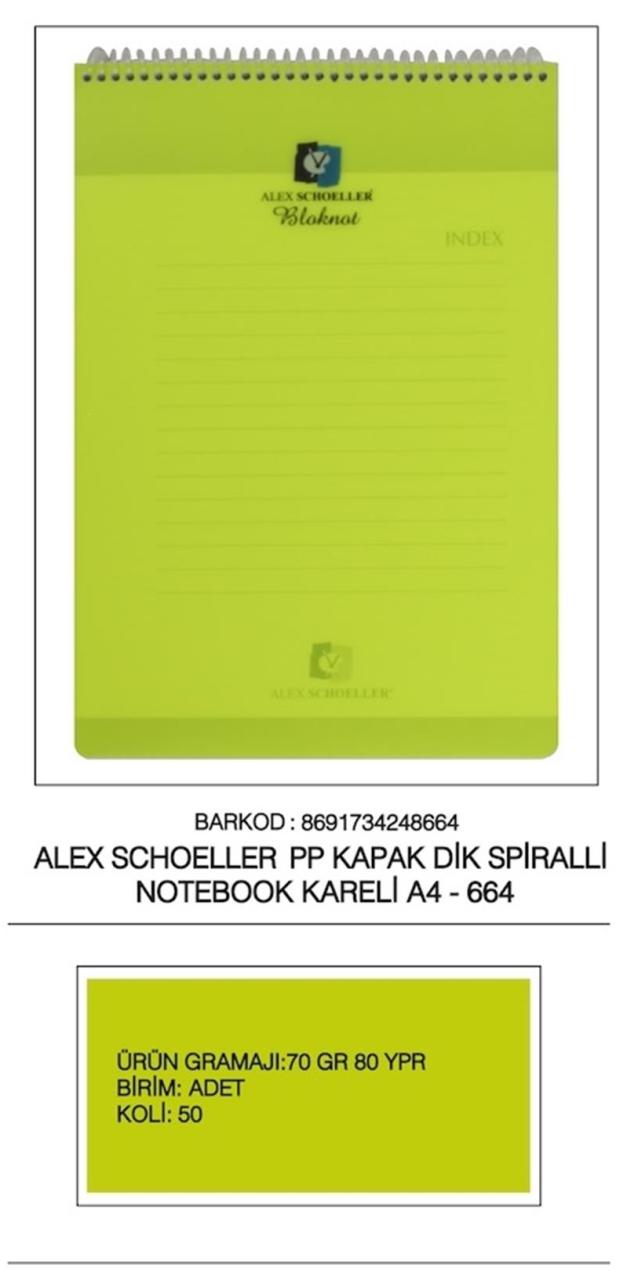 Alex Defter A4 80 Yaprak Kareli Dik Bloknot Spralli PP Kapak ALX-664