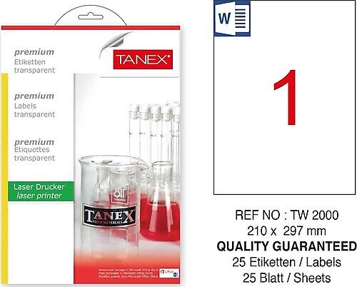 Tanex Lazer Etiket Şeffaf Tw-2000 210x297
