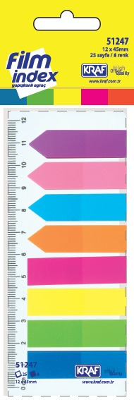 Kraf İndex Film (PP) 12x45mm 8 Renk x25 Yaprak Bayrak&Ok 51247